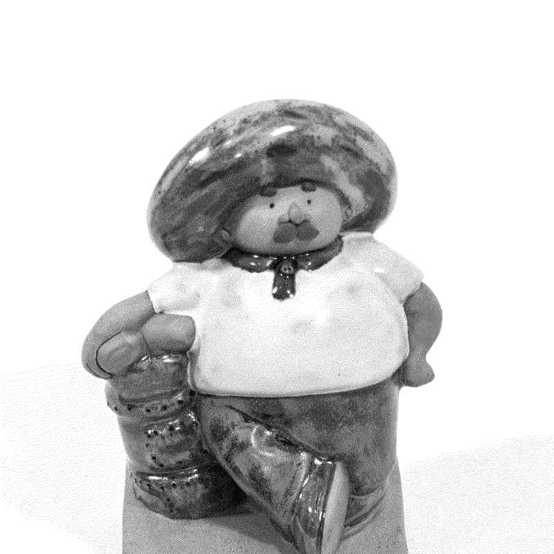 Figura cerámica de Gordito Rodo Padilla con sombrero y jarra